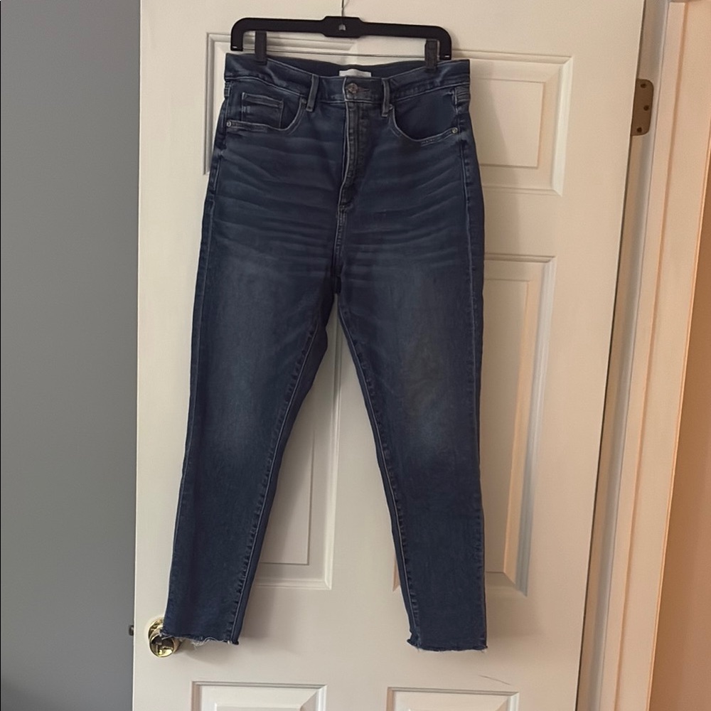 LOFT Blue Ankle Cropped Jeans with Frayed Hem